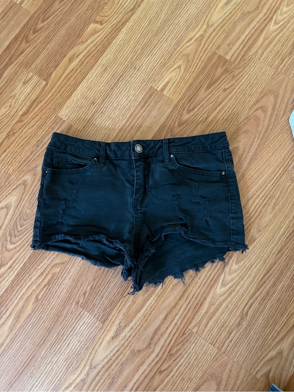 Women’s Black Distressed Denim Shorts